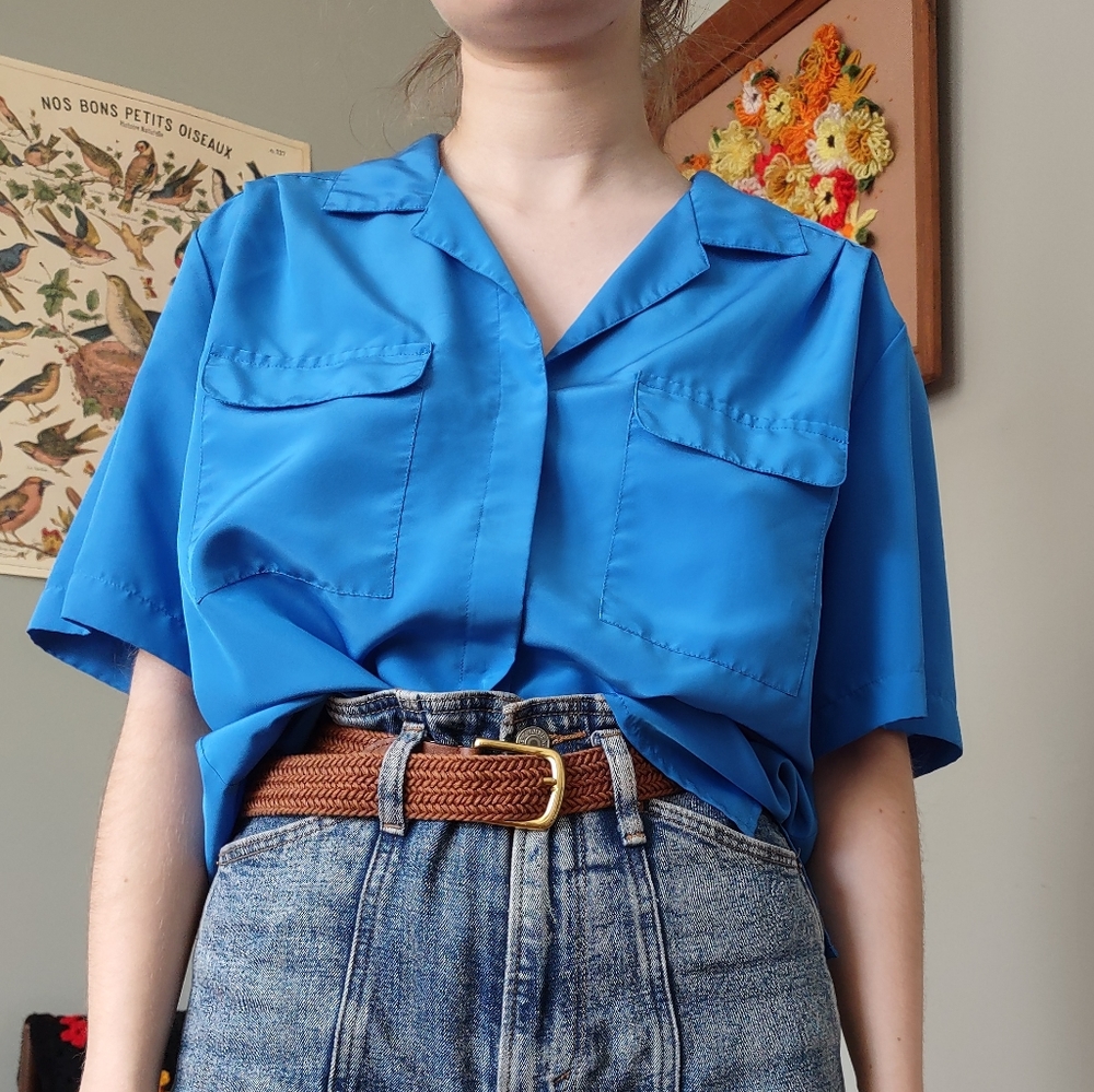 Vintage 80s Blue Button Down Shirt